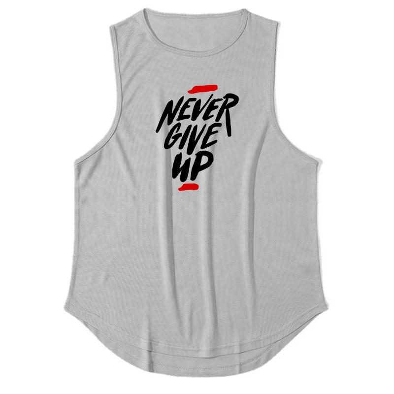 Muscleguys Never Give Up Mens Training Exercise Sleeveless T-shirts Loose Mesh Quick-Drying Running Muscle Bodybuilding Fitness Sports Vest