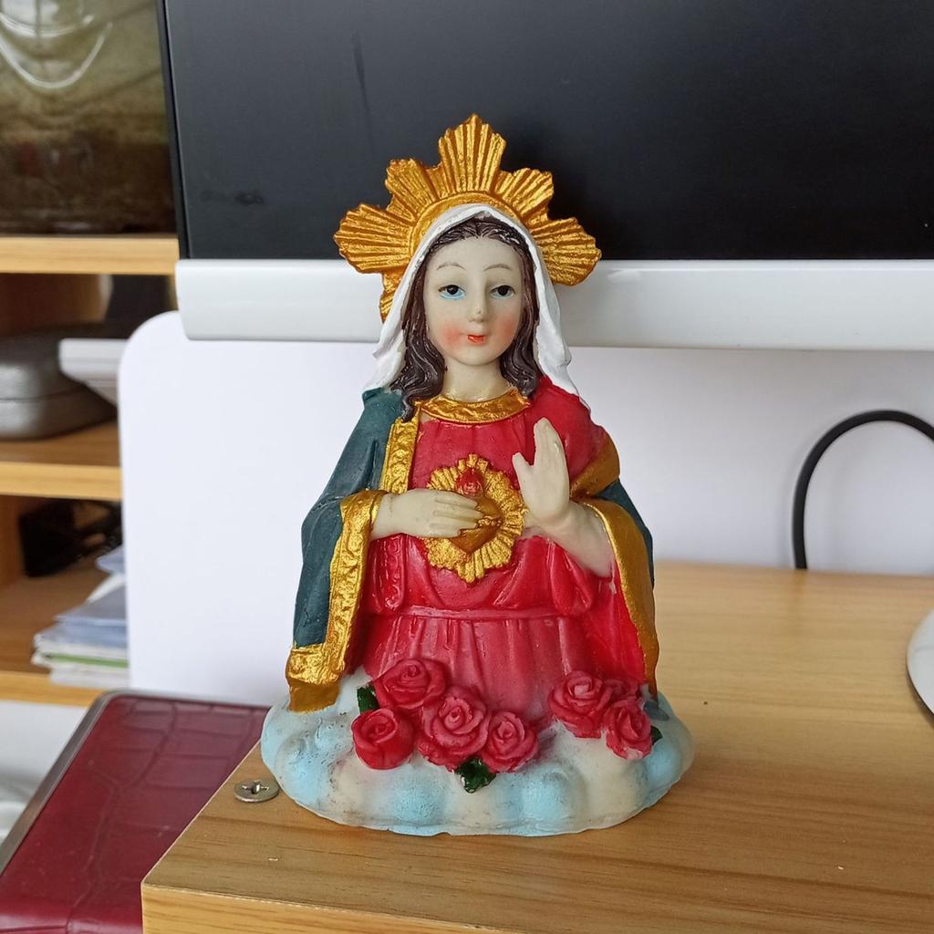 Jungfrau Maria Büste Statue 5 Zoll Harz Exquisit gefertigt Tischplatte Herz Mariens Figur