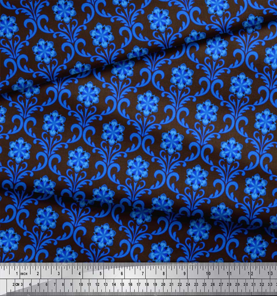 Soimoi Svart Poly Crepe Stoff Floral Damask Print Stoff etter meter 42 tommer