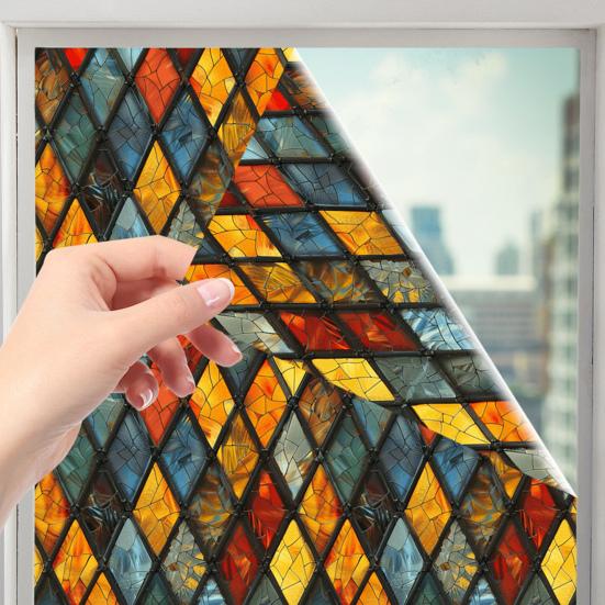 Yousheng Vintage Stained Glass Sticker Removable Waterproof Static Window Cling Home Office Room Church Decorative Privacy Window Film