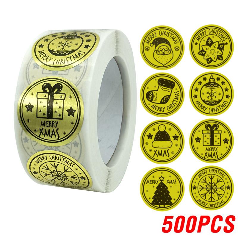 500pcs Gold Merry Christmas Sticker Mail Stickers For Business Packaging, Bags, Boxes And Envelope Sealing Label Sticker