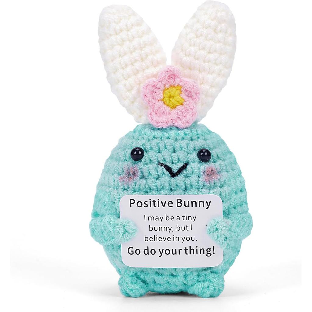 New Crochet Emotional Support Bunny Doll Desktop Ornament Home Room Decoration Handmade Knitted Rabbit Dolls With Positive Card