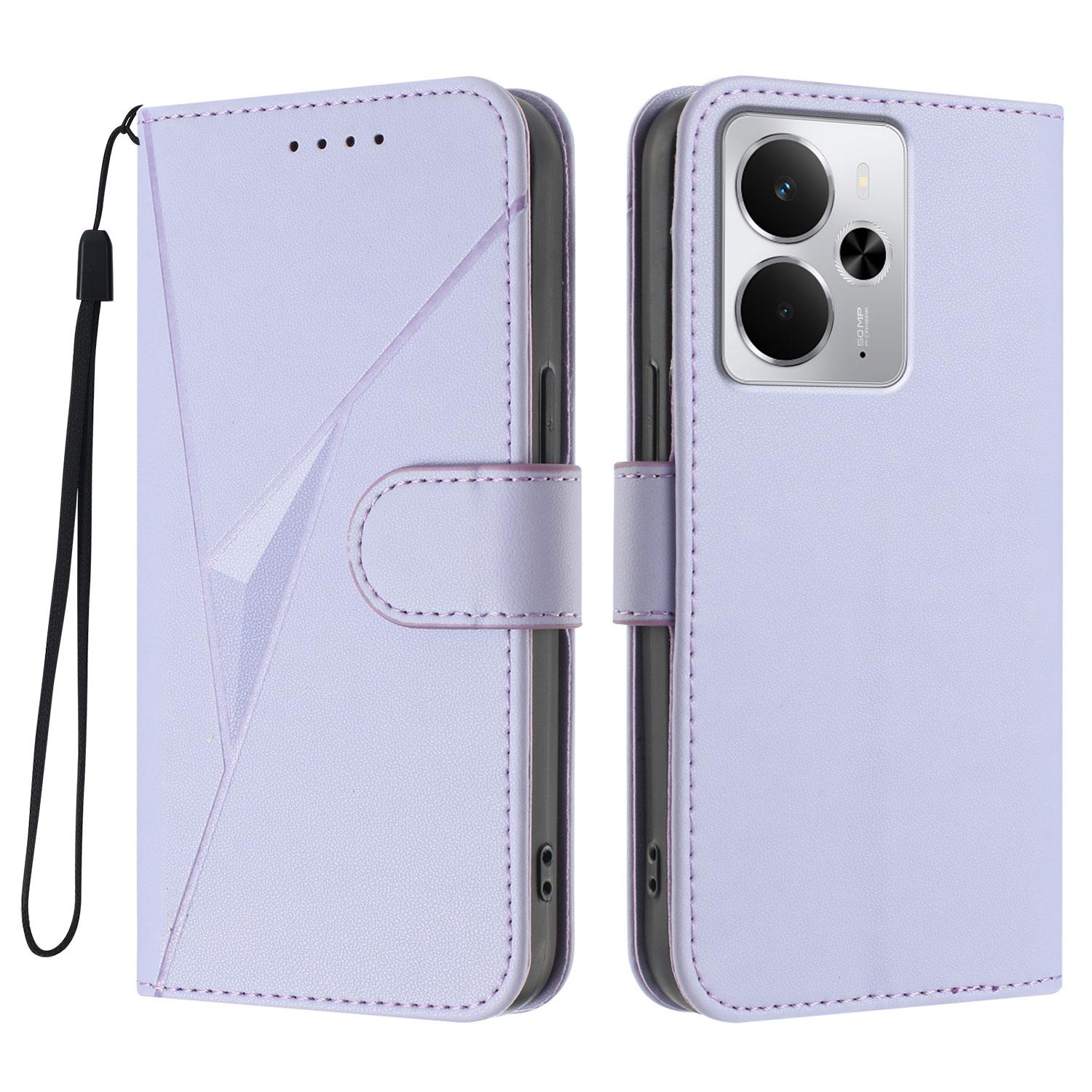

For Realme Neo7x 5G/Realme P3 5G/Realme 14 5G Case Triangle Imprint Leather Phone Cover with Lanyard E