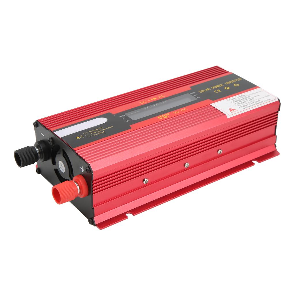 Red Power Inverter Modified Sine Wave 12V 24V To 220V Car Converter with Universal Outlet USB Charging Port LCD Display