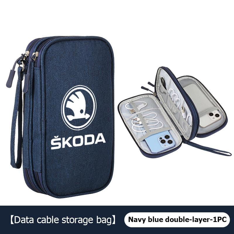 AAAAS1 Data Cable Storage Bag Travel Portable Digital Accessories Organizer Bag For Skoda Octavia A5 A7 RS Fabia Superb Rapid Karoq