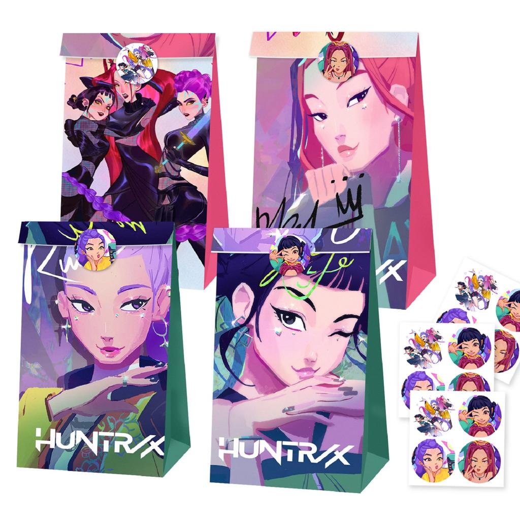 Bag Flat Mouth Gift Bag Sticker Four Styles Eight Patterns 12 Paper Bags 12Stickers Holiday Gift Bags