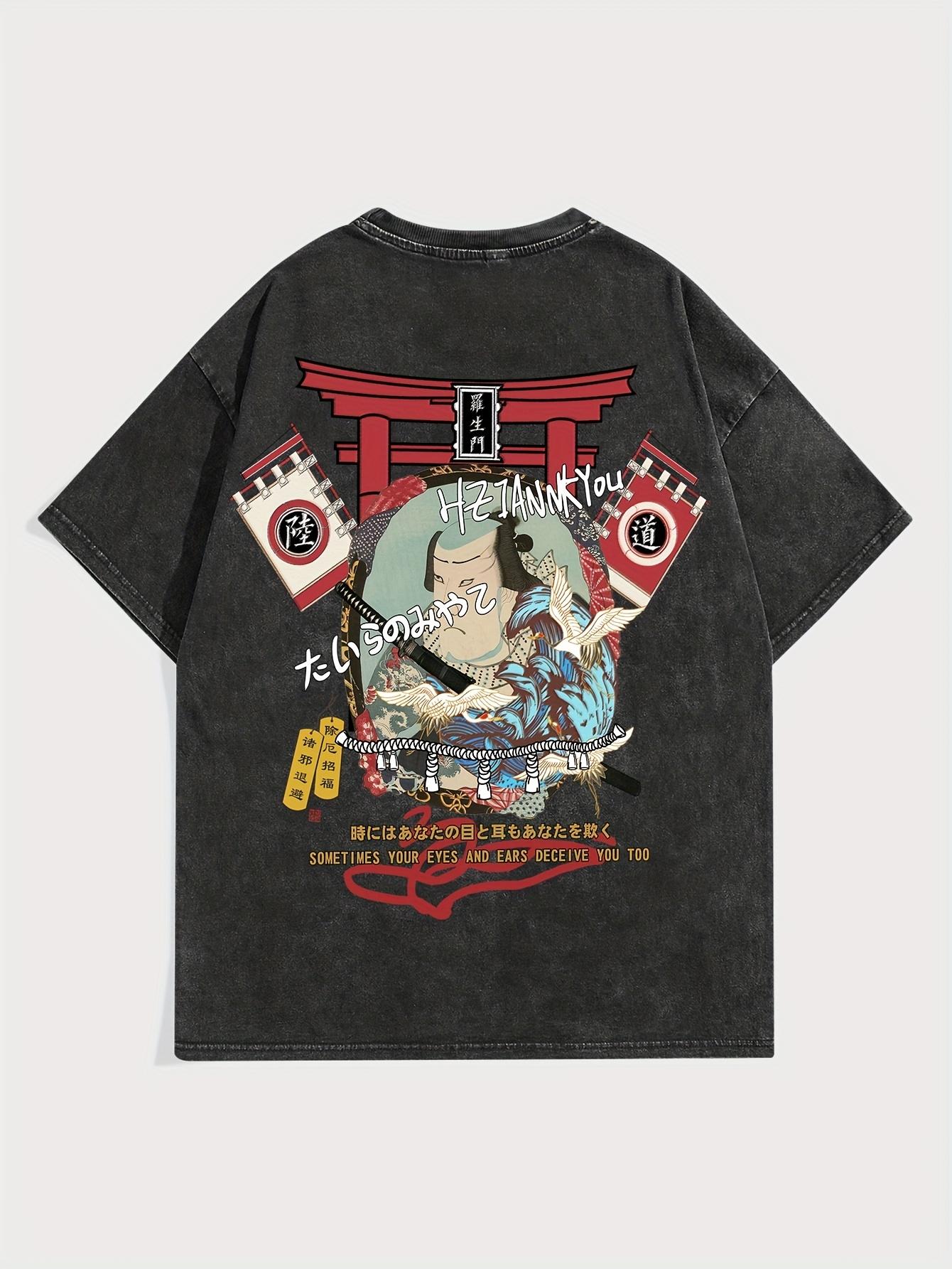 

Washed Retro Tokyo Samurai Japanese Print 100 Cotton Men Woment Tshirt Summer Autumn Daily Outdoor Sports Casual Short Sleeve 4XL