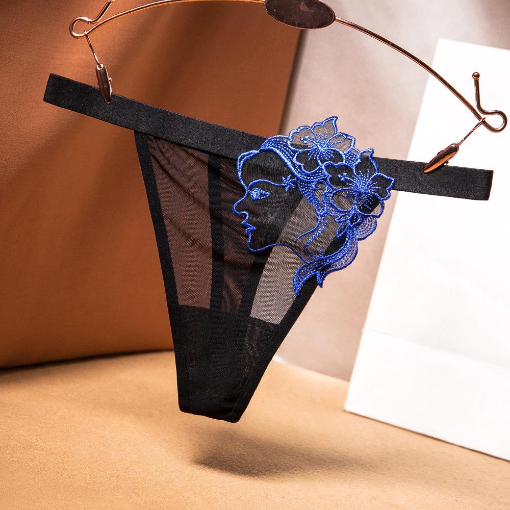 Fashion Seamless Underwear Women's Comfortable Wide Edge Sexy Oily Jacquard Perspective Mesh Low Waist Temptation Thong 2286