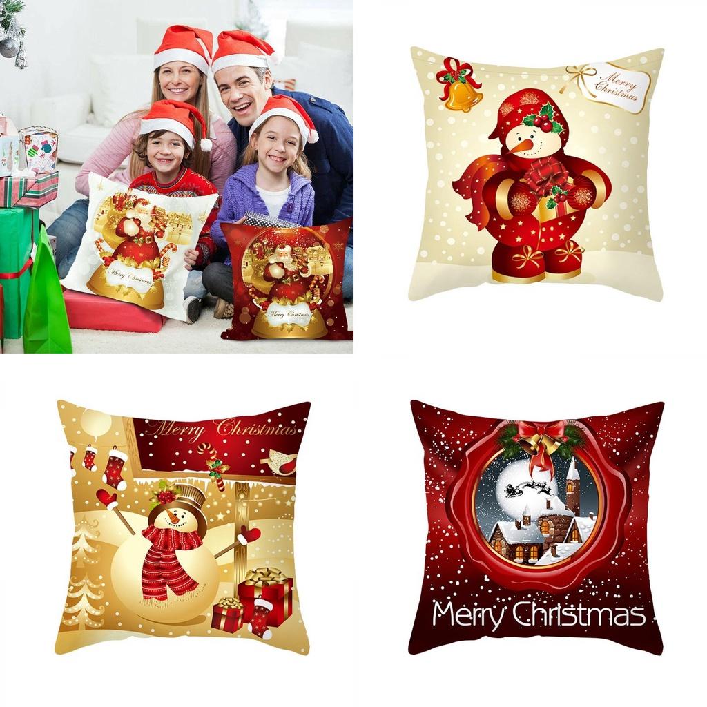 Festive Christmas Cushion Cover Featuring Adorable Santa Snowman Designs For Holiday Cheer