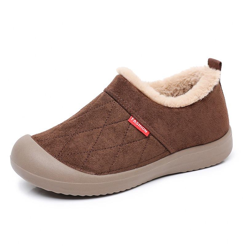 Bottes de neige d'hiver à enfiler pour femmes, chaussures décontractées confortables doublées de fausse fourrure en daim, bottines chaudes à enfiler avec semelles intérieures à mémoire de forme pour femmes