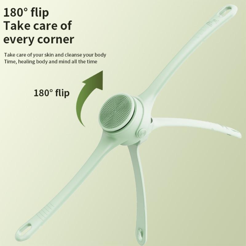 Electric Soft Body Bath Brush Shower Scrubber Double Handle Back Rubbing Machine Long Handle Cleaning Brush Bathroom