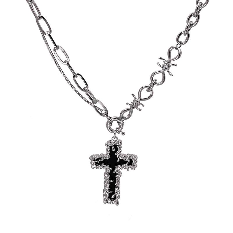 New Gothic Punk Black Cross Barbed Thorns Pendant Chain Choker Necklace for Women Men Unisex Hip-Hop Jewelry Gifts Party Jewelry