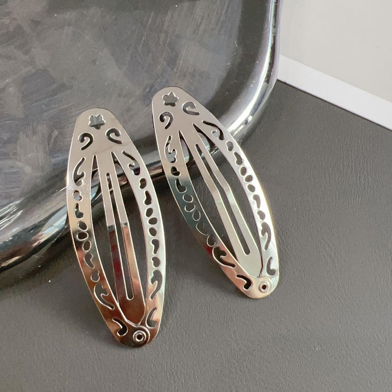 

Винтажные заколки для волос с полым узором Y2K Геометрические серебристые овальные заколки-клипсы Панк металлические боковые заколки для волос Корейские аксессуары для волос 8PCS