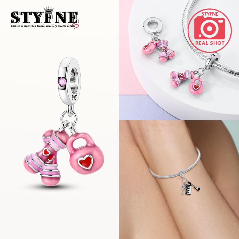 Шармы Медно-розовый Йога Гантель Гиря Подвески Fit Шармы Plata Оригинальный Браслет Женские Украшения Изготовление своими руками Подарки