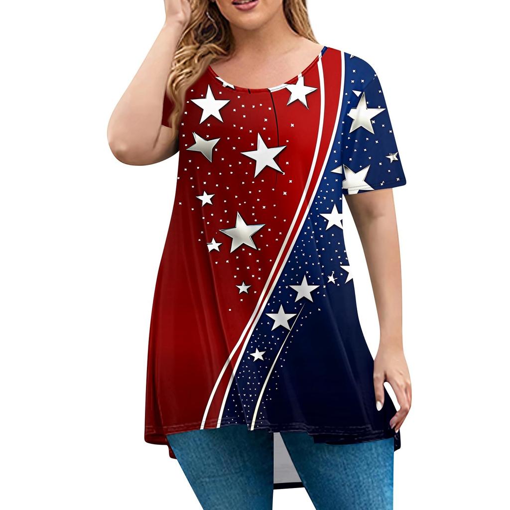 Dame Mote Stor Størrelse Rund Hals Kort Erm Løs Casual Print Genser Topp