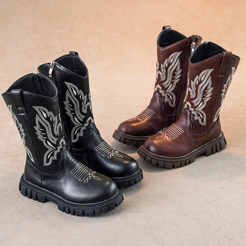 Girls Boots Autumn and Winter Western Cowboy Boots Retro Embroidered High Boots