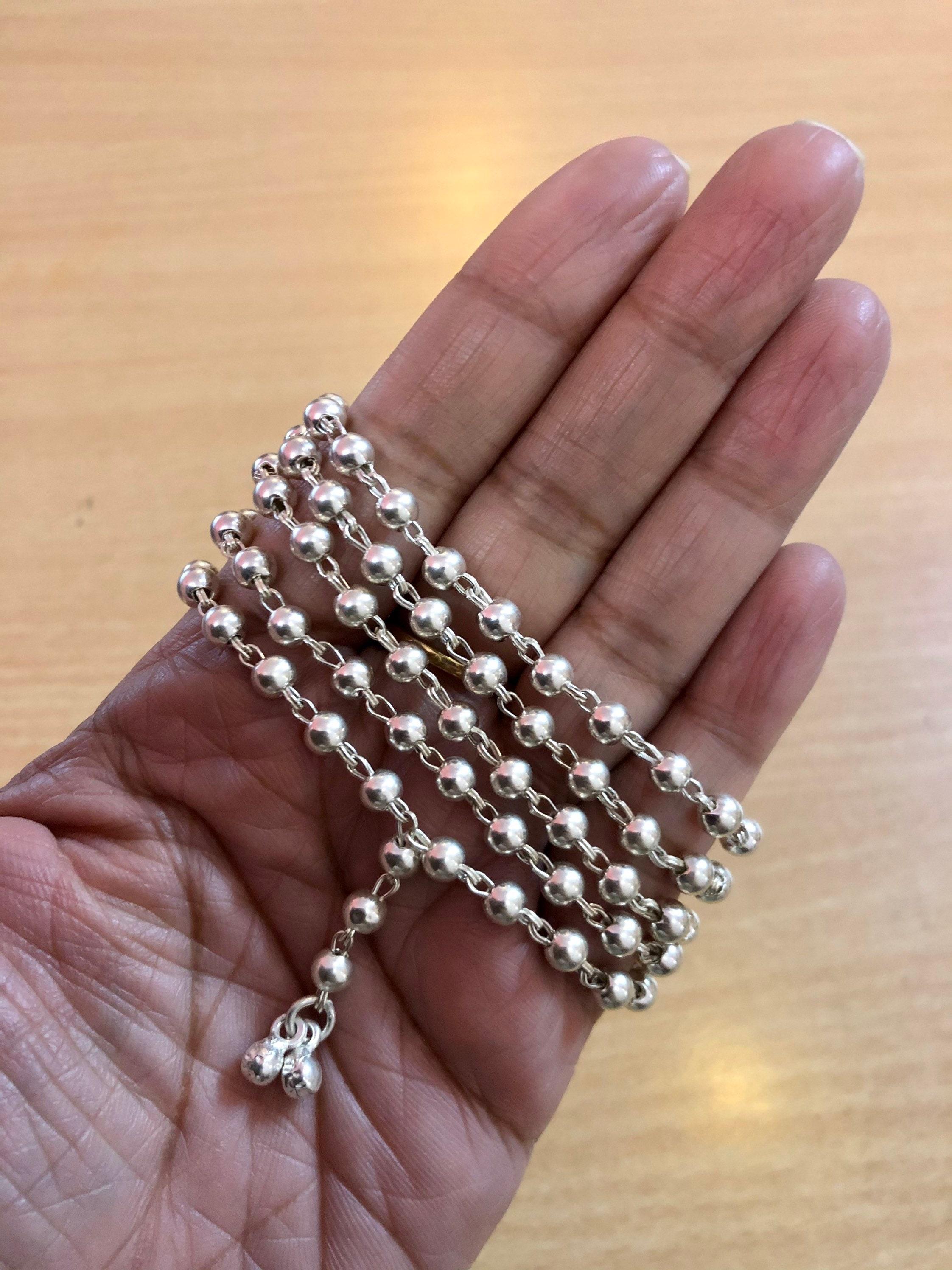 Sterling Silver Japa Jaap Mala ROSARY 108+3 Prayer Beads 34 inch 18 grams Yoga Prayer Healing Meditation Free Ship One Size