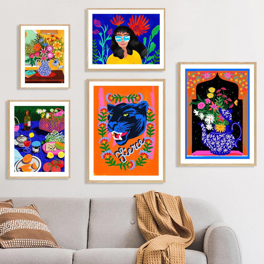 

Принты Леопард Ваза Тропические Животные Плакат Абстрактная Картина Стена Гостиная Современный