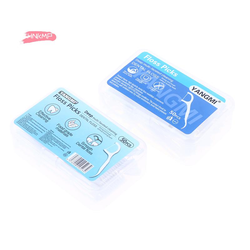 50Pcs Portable Disposable Dental Floss Picks High-Tension Toothpicks in Box Oral Care Dental Sticks for Daily Cleaning