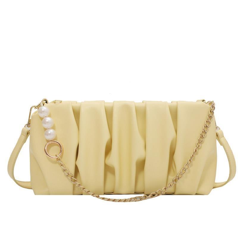 

Новая премиальная сумка-облако светлого цвета, замена, сумка из мягкой кожи на плечо, под мышку, плиссированная женская сумка жёлтый