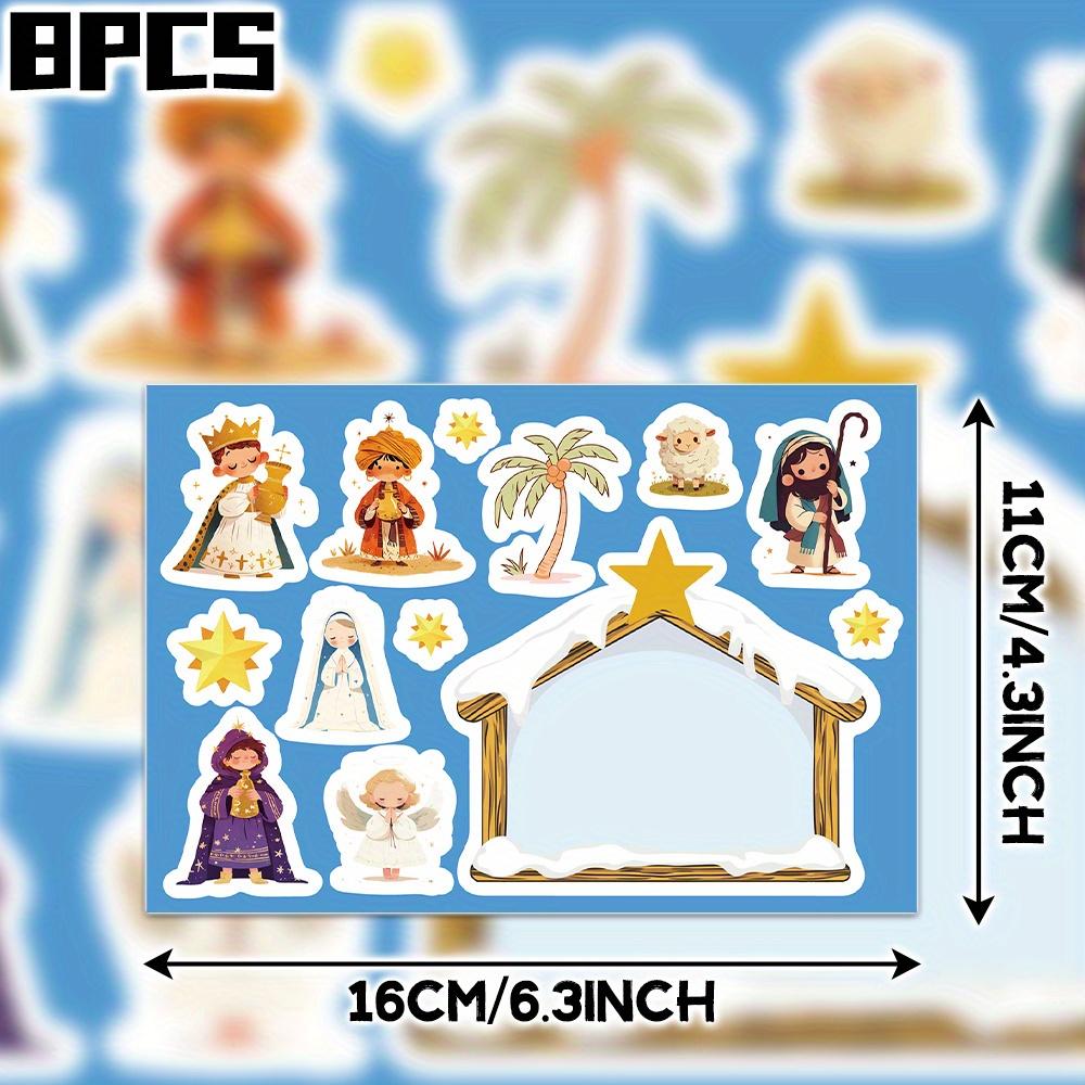 8/16Sheets Cartoon Jesus Birth Scene Religion Graffiti Collage Decoration Phone Case Water Cup Skateboard Waterproof PVC Sticker