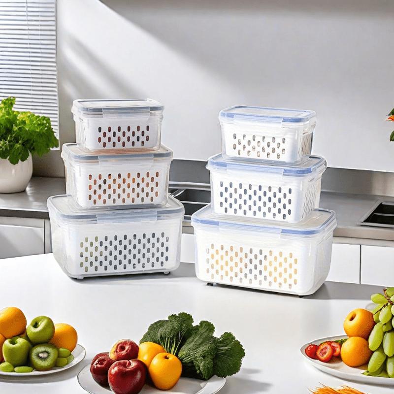 Food Storage Containers 2-Layer Airtight Design Reusable & Stackable Kitchen Storage Box Perfect for Fruits, Vegetables, Meat & Grains Preservatio
