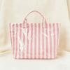 1pc Pink Vertical Stripe Tote Bag, Large Capacity Lightweight Design, with Soft-Touch Handle and Minimalist Silhouette,Women Bag