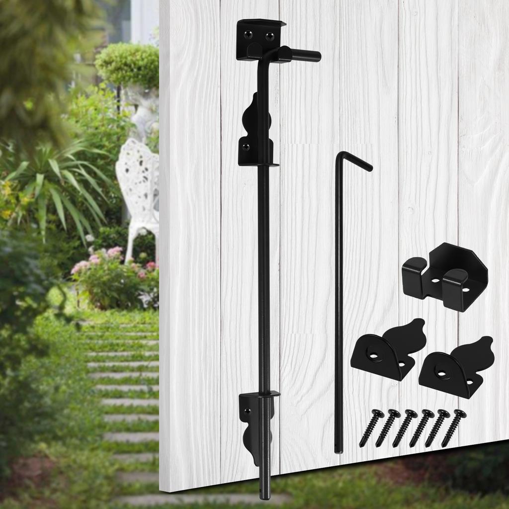 12/18 Inch Fence Ground Latch Multipurpose Heavy Duty Iron Gate Ground Latch Gate Drop Rod Kit for Wood PVC Gates Fences Doors