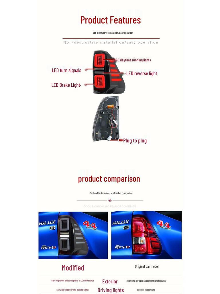 LED Flowing Water Taillight Assembly for 2015-2025 Toyota Hilux REVO