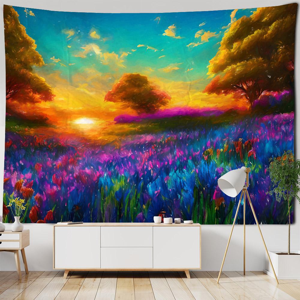 Living Room Art Decoration Tapestry Garden Scenery Oil Painting Wall Hanging Cloth Aesthetic Mural Hippie Wall Background