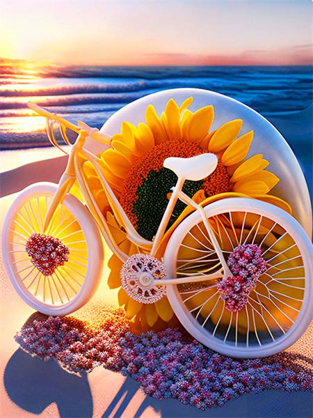 Diamond Painting Full Drill Sunflower Bicycle Home Decor Embroidery Mosaic Sunset Seaside Landscape Crystal Wall Sticker
