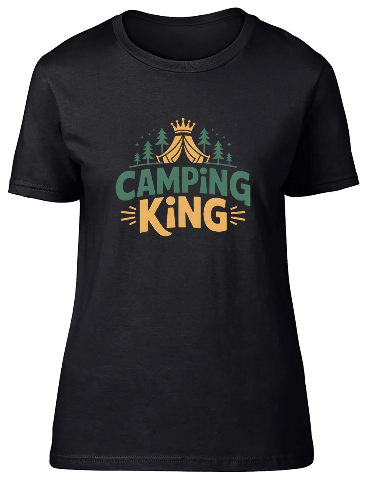 Camping King Outdoors Camp Lover Womens T-Shirt Ladies Gift Tee L