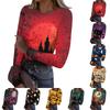 Women's Casual Long Sleeve Ribbed Knit Top Halloween Print Crew Neck Pullover Shirt Lightweight Stretchy Fabric Comfortable Fit
