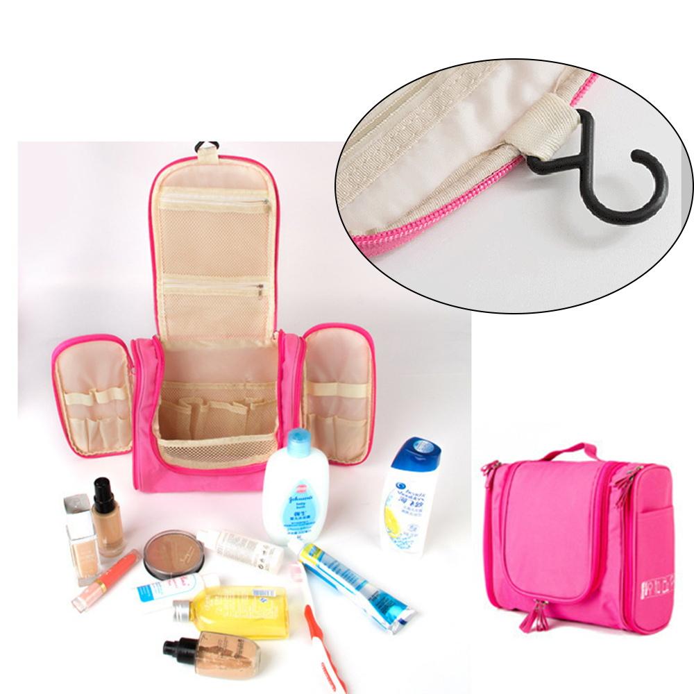 Travel Handbag Cosmetic Bags Make Up Case MakeUp Bag Wash Pouch Women Hook Up Organizer Pink Print Toiletry Accessory Storage