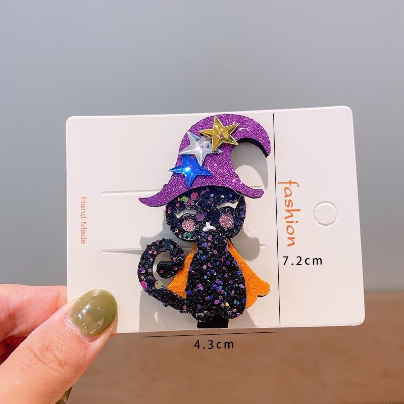 Halloween Children's Hair Accessories, Pumpkin Ghost, Funny Handmade Hair Clips, Black Bat Bow, Girl Party Hair Clips