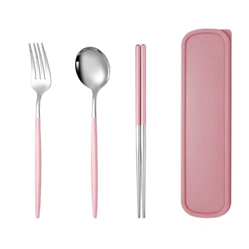 

Stainless Steel Cutlery Set, 3-Piece Set with Chopsticks, Fork, and Spoon, Includes Case, Portable and Hygienic, Perfect for Outdoor Activities, Campi