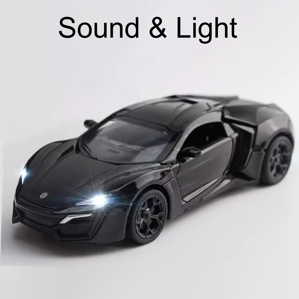 1:32 Lykan Alloy Sports Car Model Diecast Metal Vehicles Doors Openable Light Music Miniature Models Office Table Ornament