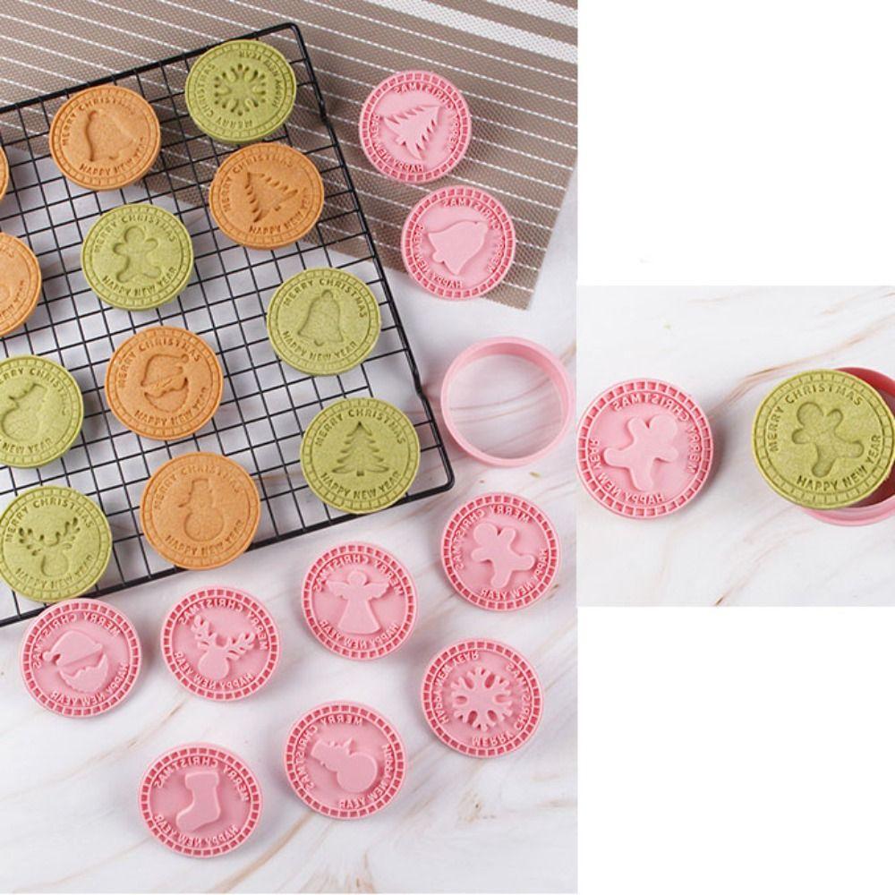 9Pcs Plastic Christmas Cookie Cutters 3D Biscuit Embosser Molds Cookie Stamp  New Year Party