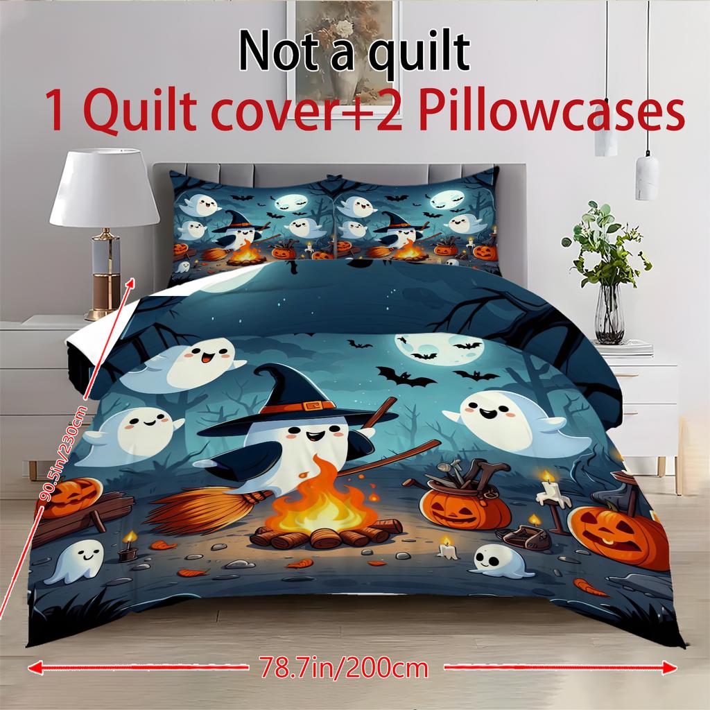 Halloween Three-piece Bedding Set Quilt Cover Pillowcase Brushed Fabric Thickened