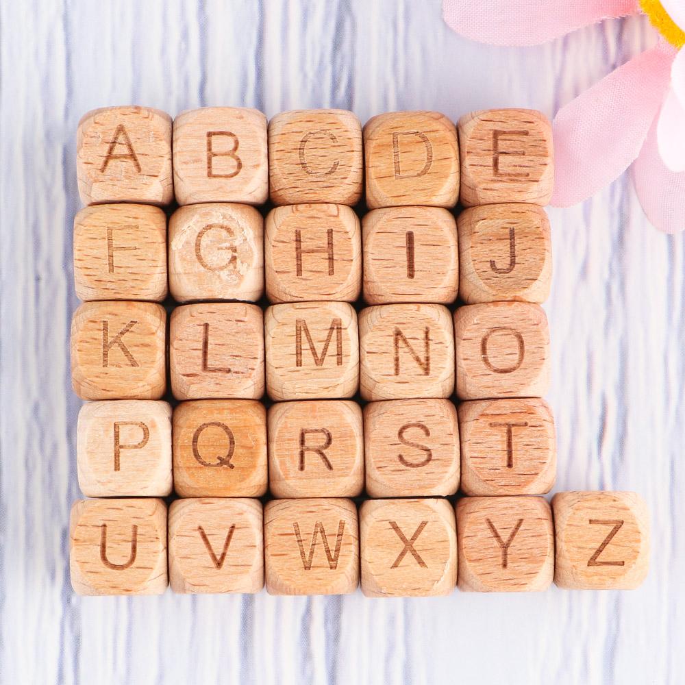Kovict Beech Wooden Alphabet Beads Square English Letter DIY Pacifier Chain Accessories Baby For Pens Keychain Making