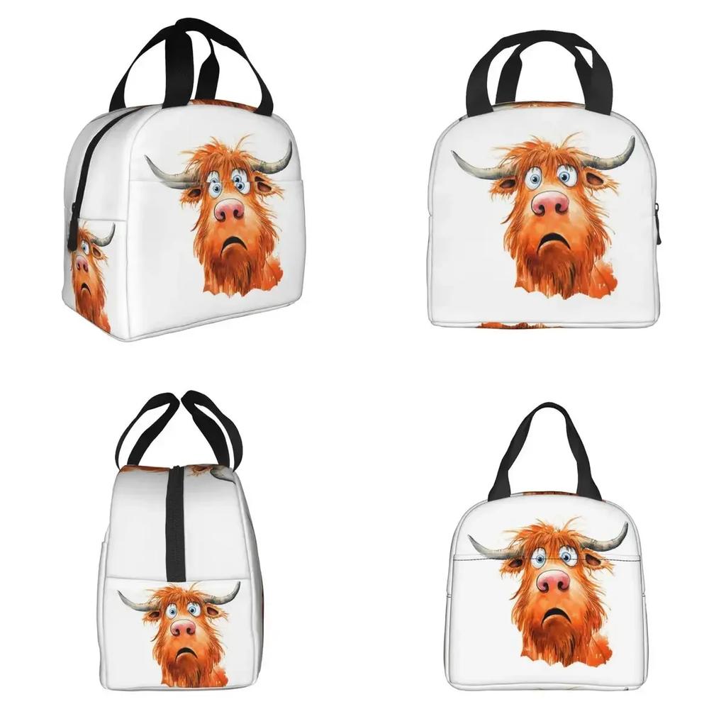 Funny Highland Cow Insulated Lunch Bag for Women Kids Portable Food Boxes Thermal Lunch Box Tote
