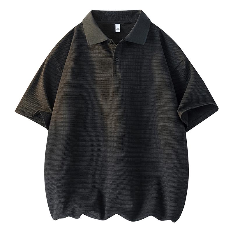 Men's casual lapel POLO shirt summer loose striped versatile short-sleeved T-shirt