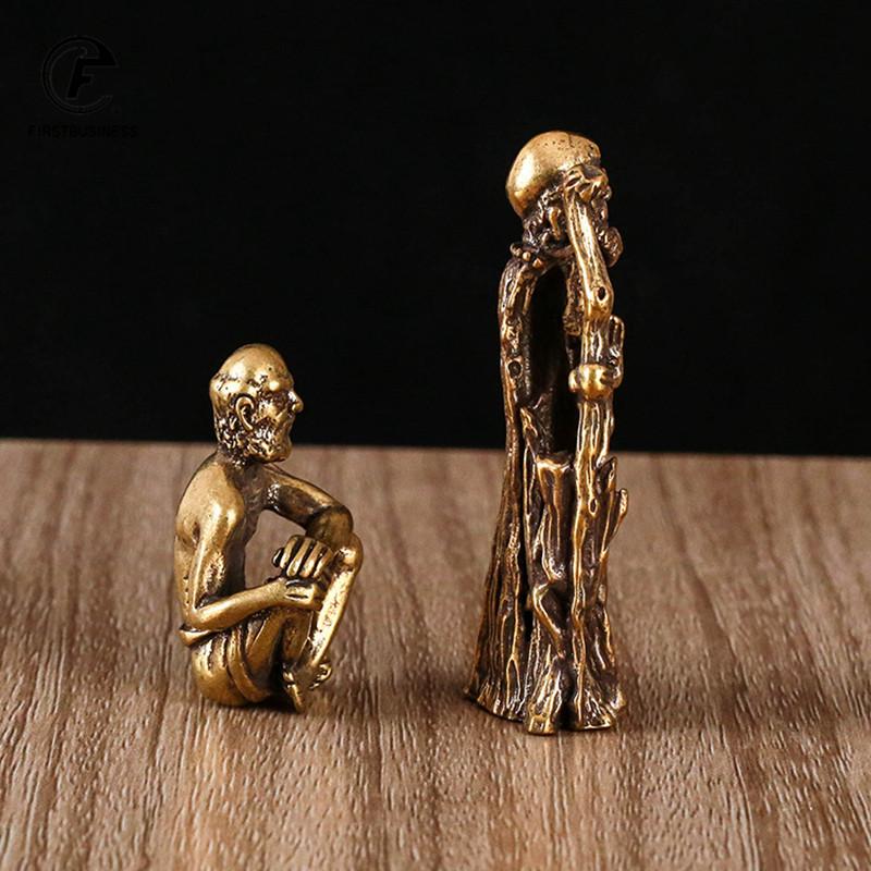 Retro Brass Sitting Bodhidharma Buddha Statue Desk Ornaments Metal Copper Dharma Figurines Miniatures Home Decorations Accessory
