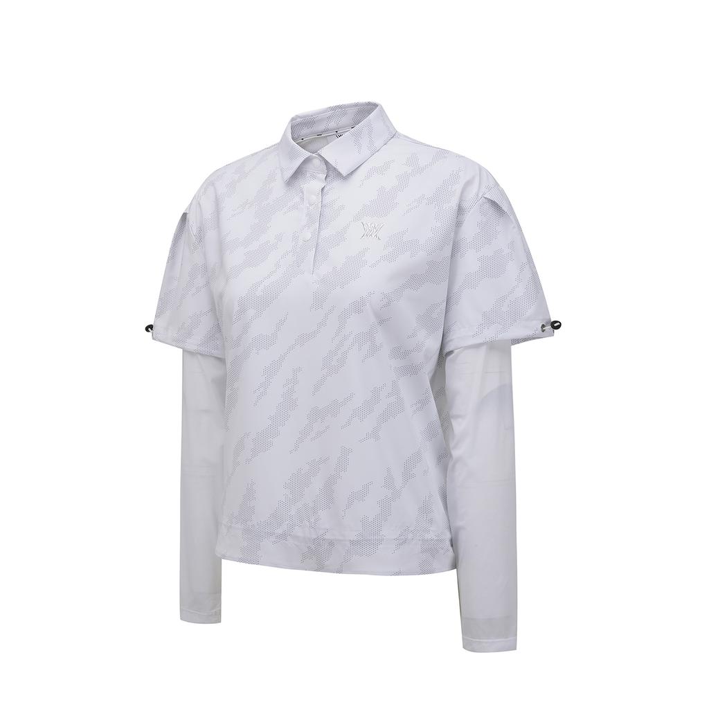 ANEW GOLF Women Sp Layered Pattern Long T-Shirt_Wh