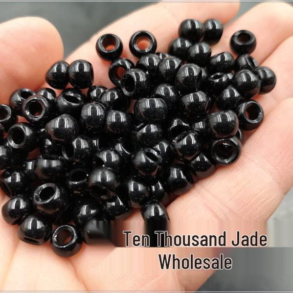 Large Hole Black Glass Imitation Jade Round Beads for DIY Jewelry