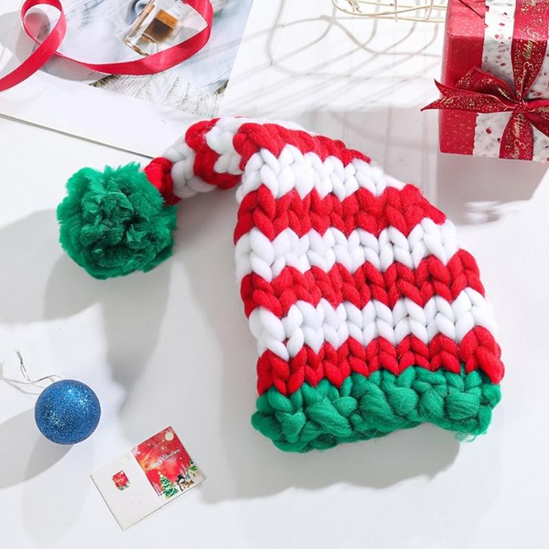 Crochet Christmas Santa Caps with Stripe Formal Event Santa Hats Festival Props Furry Warm Hat for Holiday Gathering Party