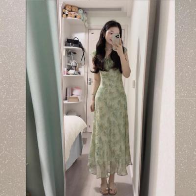 Wear Fresh and Elegant Temperament Waist Dress In Early Summer, Casual Women's Gentle Flying Sleeves, Sweet Skirt, Floral Long Dress