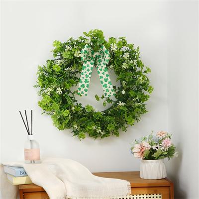 Irish St. Patrick's Day Simulation Green Door Hanging Bow Decoration Wreath