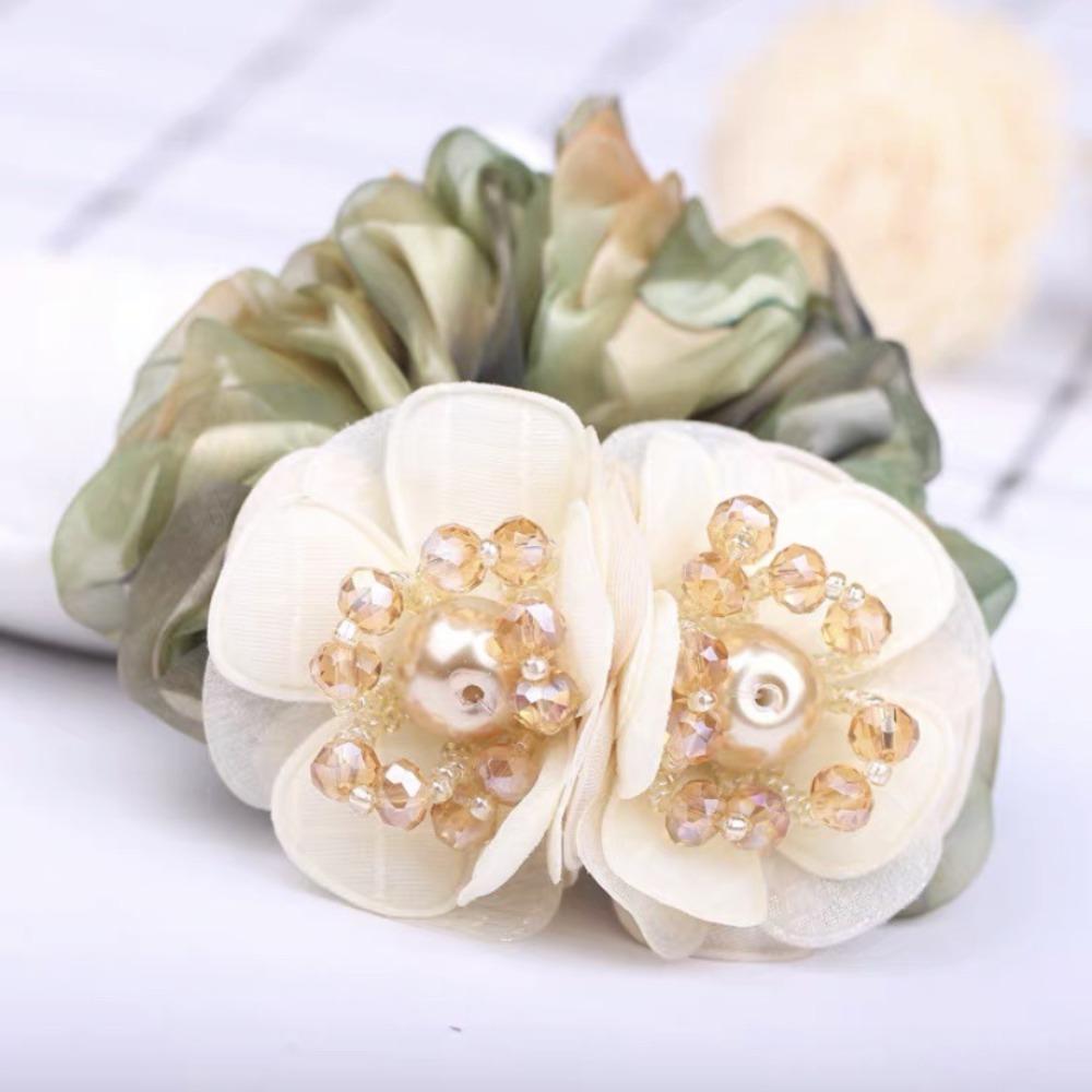 

Повседневная резинка для волос с жемчужным цветком, роскошные резинки для волос, модные эластичные резинки для волос для женщин, девушек зелёный