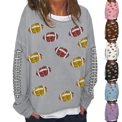 Women's Fashion Casual Long Sleeve Solid Color Printed Round Neck Top Sweatshirt